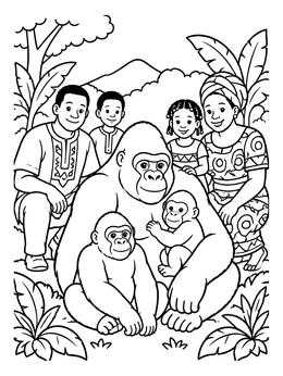 Free printable Family And Gorillas In Cameroon coloring page