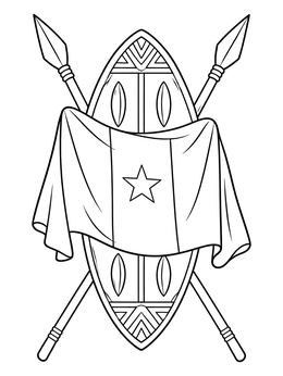 Free printable Cameroon Flag On Traditional Shield And Spears coloring page