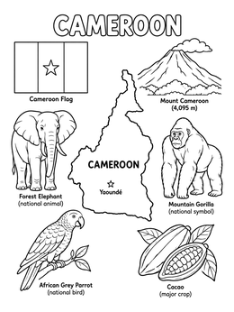 Free printable Cameroon Geography And Wildlife Worksheet coloring page