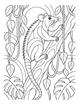 A small mammal climbs a vine-covered branch in this cameroon coloring page.