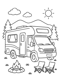 Free printable Cozy Motorhome At A Campsite coloring page