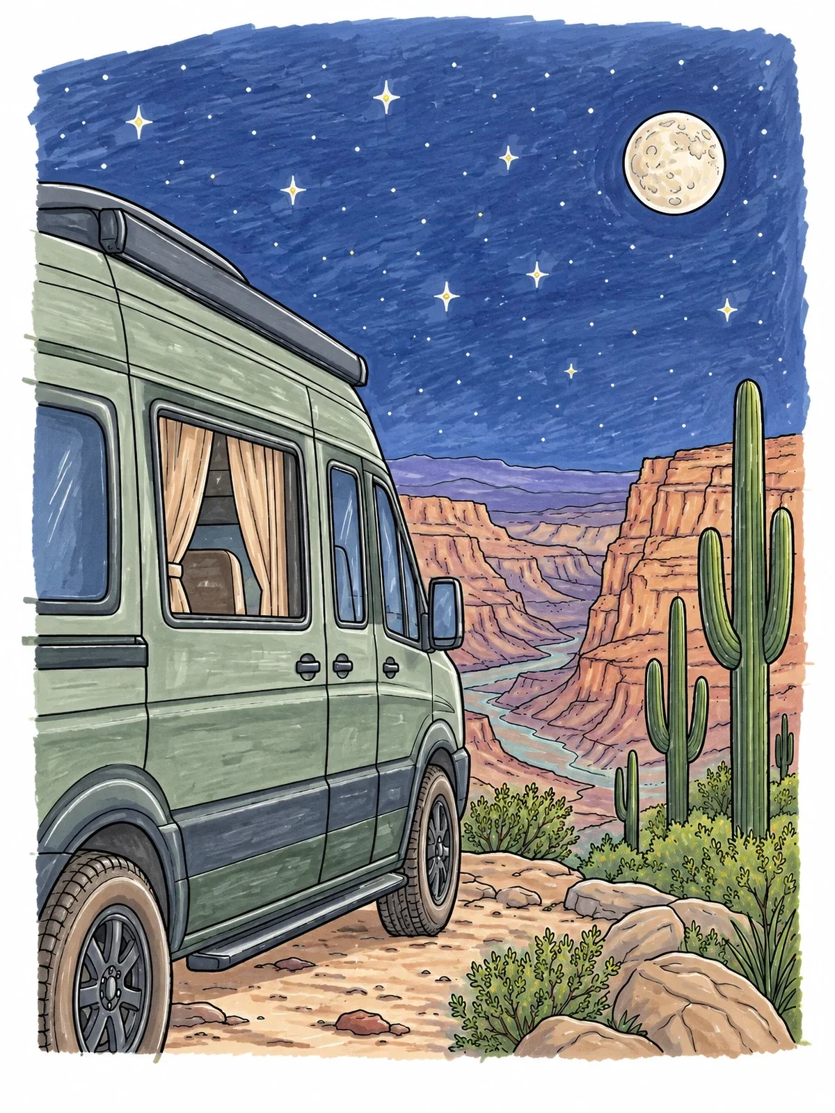 Colored example of the Camper Van By Desert Canyon coloring page
