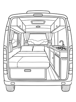 Free printable Cozy Camper Van Interior coloring page