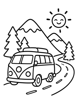 Free printable Camper Van On Mountain Road coloring page