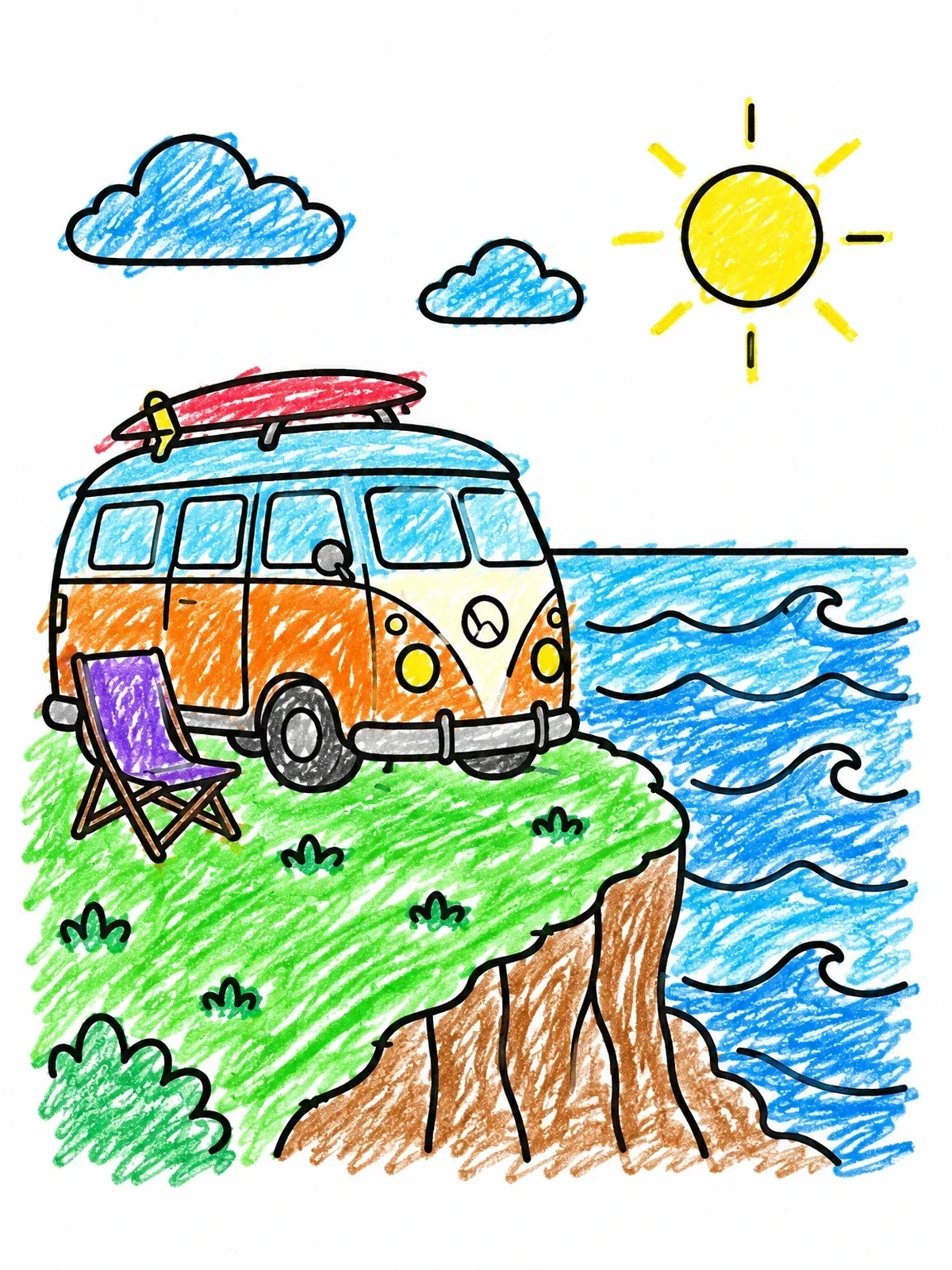 Colored example of the Camper Van On An Ocean Cliff coloring page