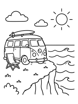 Free printable Camper Van On An Ocean Cliff coloring page