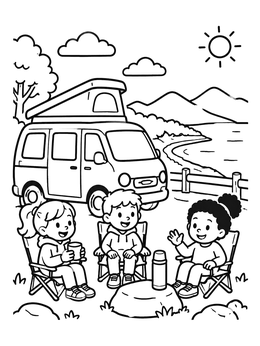 Free printable Camper Van Road Trip Picnic coloring page
