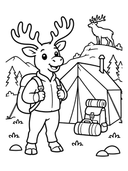 Free printable Camping Cartoon Elk At Campsite coloring page