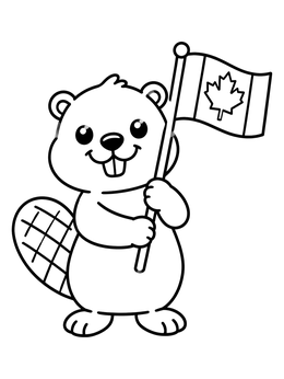 Free printable Cute Beaver Holding Canadian Flag coloring page