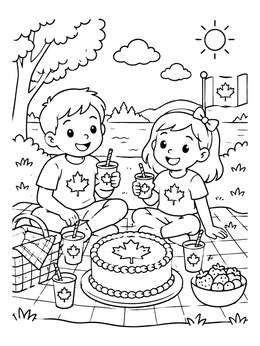 Free printable Canada Day Picnic With Kids coloring page