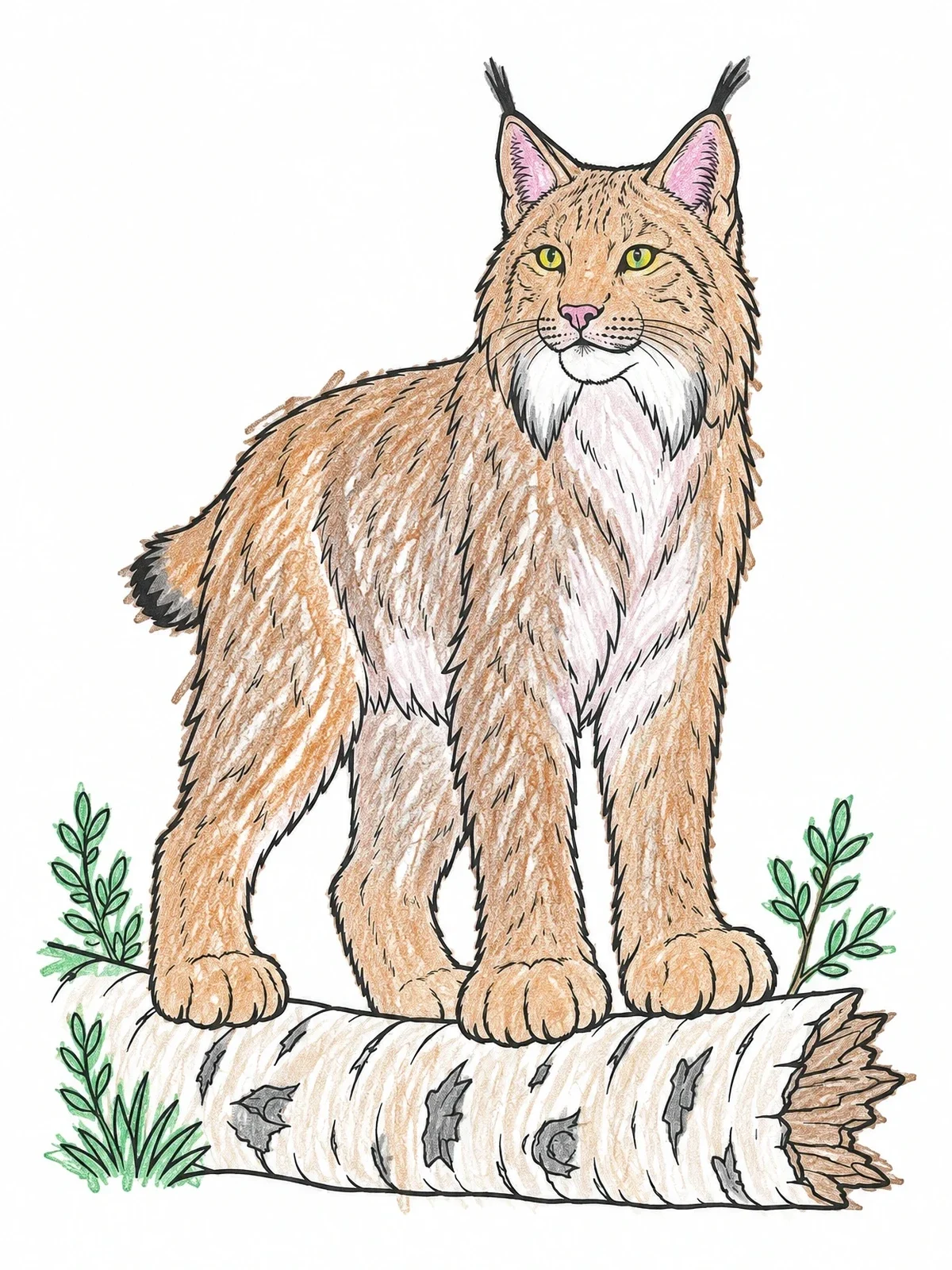 Colored example of the Canada Lynx On Birch Log coloring page
