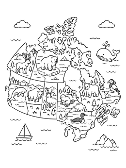 Free printable Cute Illustrated Animal Map Of Canada coloring page