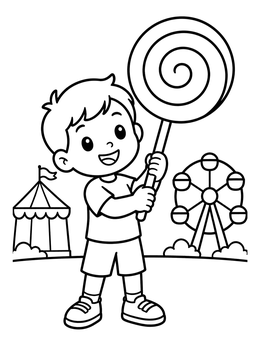 Free printable Boy With Giant Lollipop At Carnival coloring page
