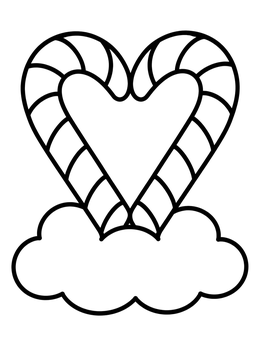 Free printable Candy Cane Heart On Cloud coloring page