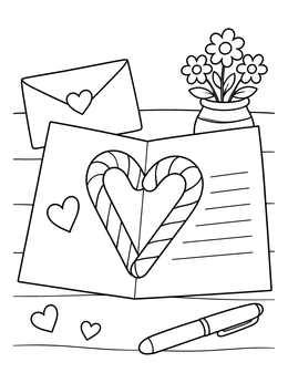 Free printable Candy Cane Heart Greeting Card coloring page