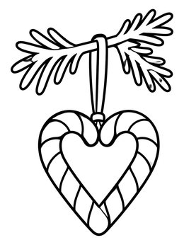 Free printable Candy Cane Heart On Pine Branch coloring page