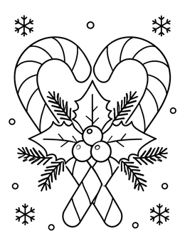 Free printable Candy Cane Heart With Holly coloring page