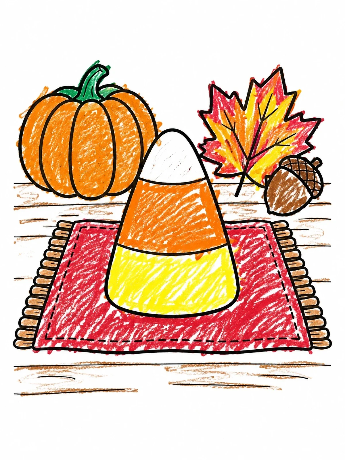 Colored example of the Candy Corn On Autumn Placemat coloring page
