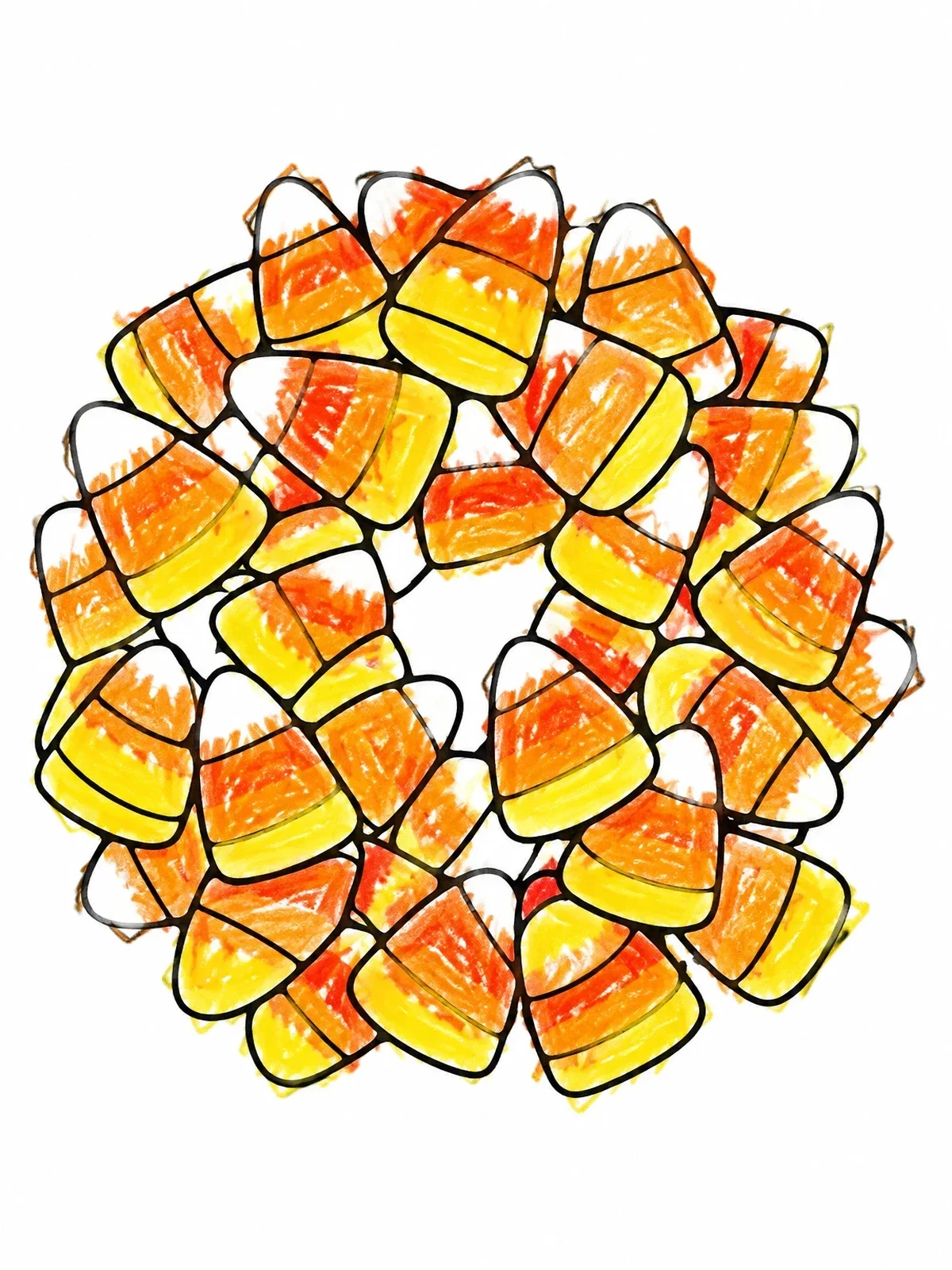 Colored example of the Candy Corn Circular Wreath coloring page