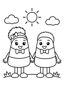 Free printable Candy Corn Friends Holding Hands coloring page
