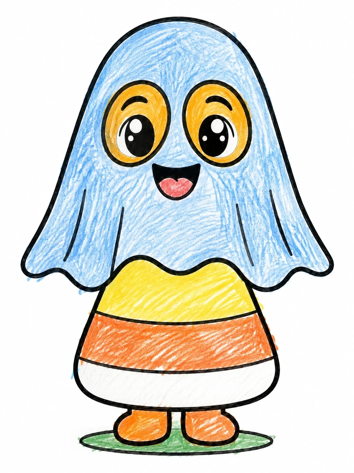 Colored example of the Candy Corn In Ghost Costume coloring page