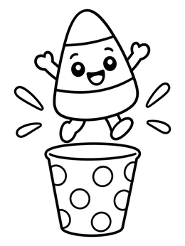 Free printable Candy Corn Jumping From Cup coloring page