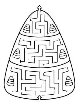 Free printable Candy Corn Shape Maze Puzzle coloring page