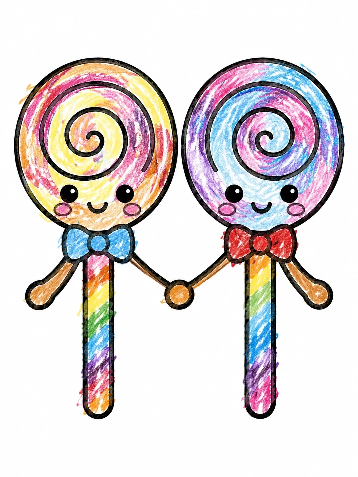 Colored example of the Cute Lollipops Holding Hands coloring page