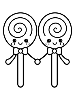 Free printable Cute Lollipops Holding Hands coloring page
