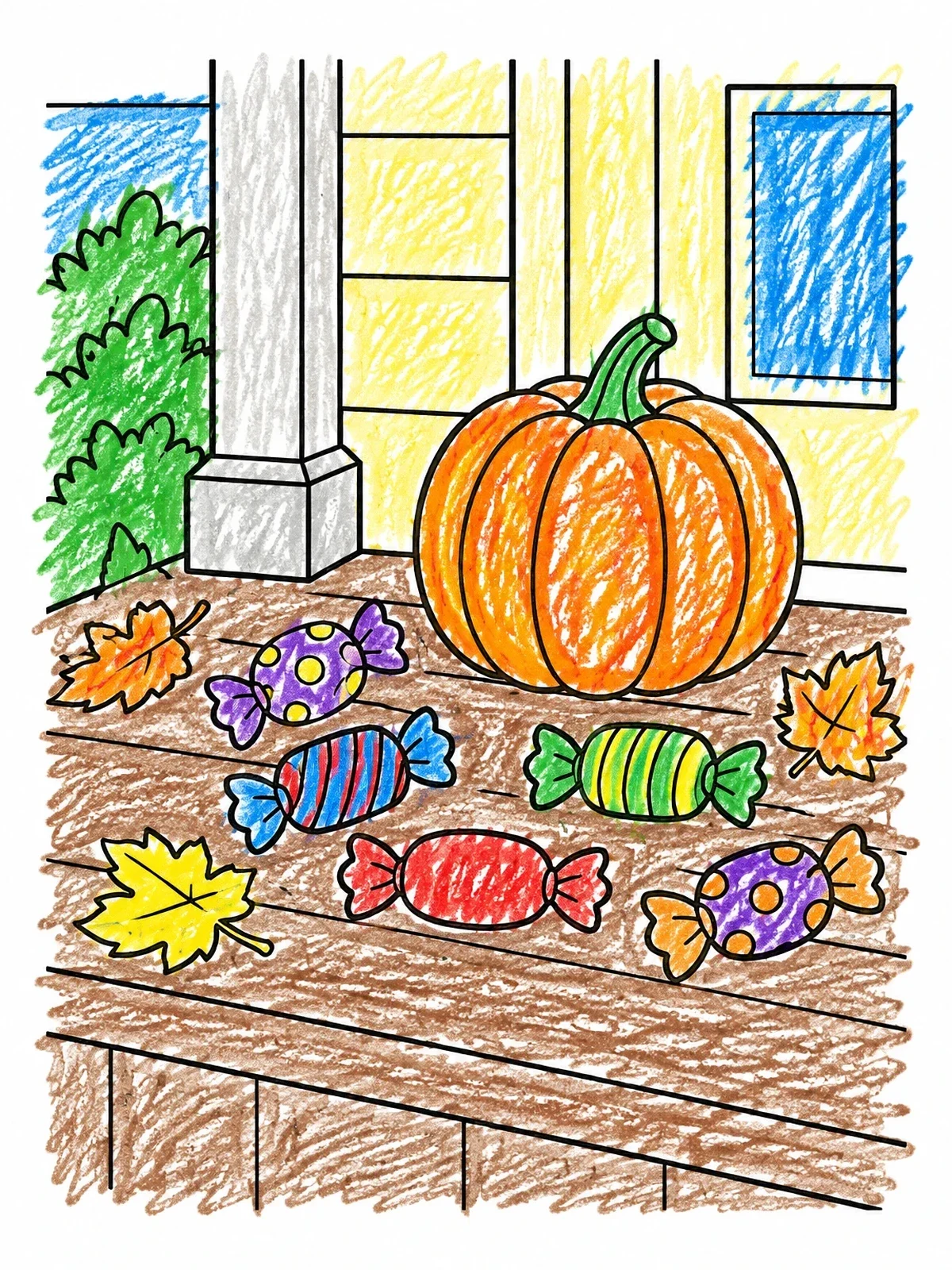 Colored example of the Halloween Candies By Autumn Pumpkin coloring page