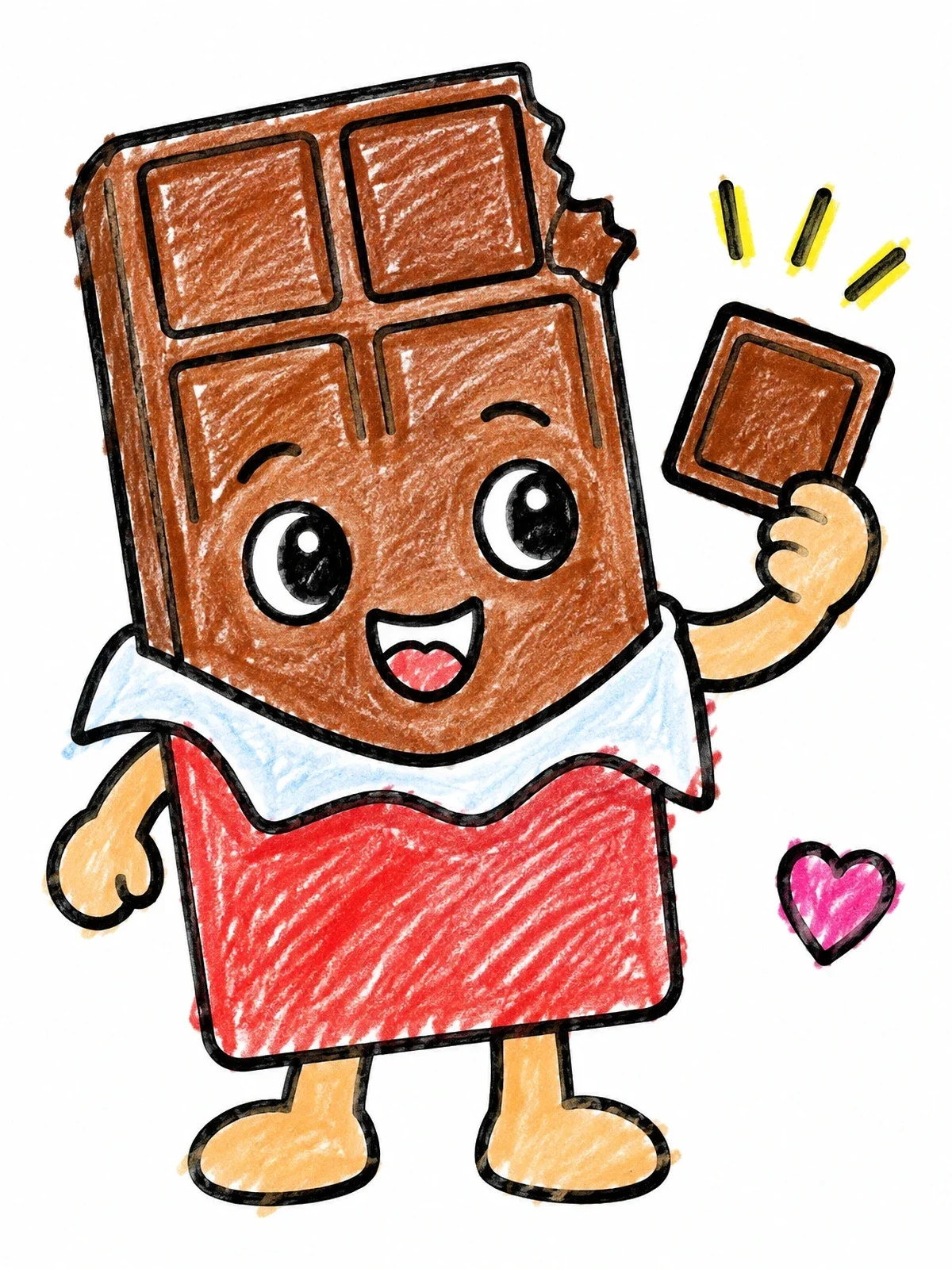 Colored example of the Happy Chocolate Bar Character coloring page