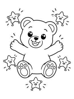Free printable Happy Gummy Bear With Dancing Stars coloring page