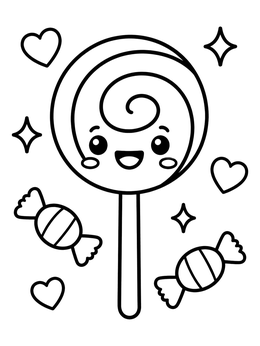 Free printable Happy Lollipop With Sweet Candies coloring page