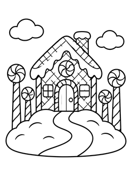Free printable Sweet Gingerbread House On A Hill coloring page