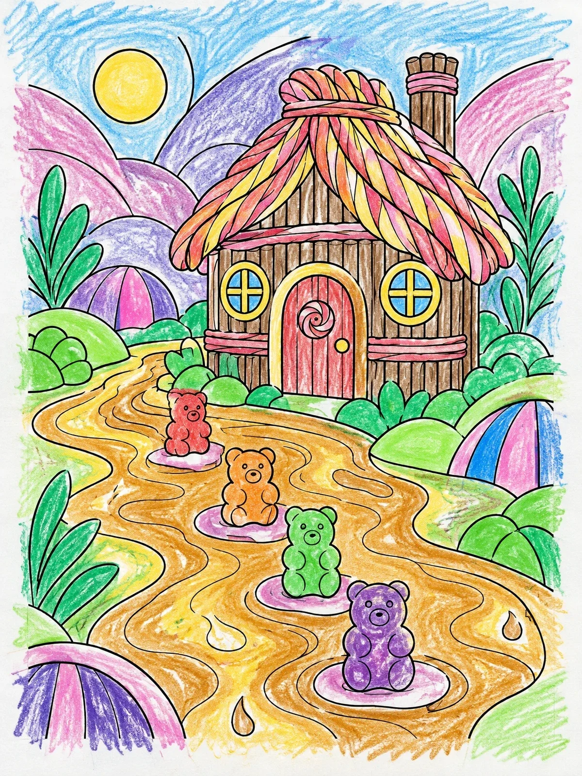 Colored example of the Candy Cottage By Syrup Stream coloring page