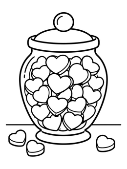 Free printable Candy Jar Filled With Hearts coloring page