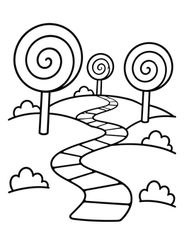 Free printable Lollipop Trees Along Winding Path coloring page