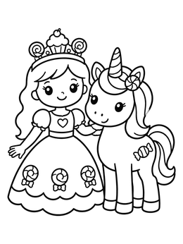 Free printable Candy Princess And Sweet Unicorn coloring page