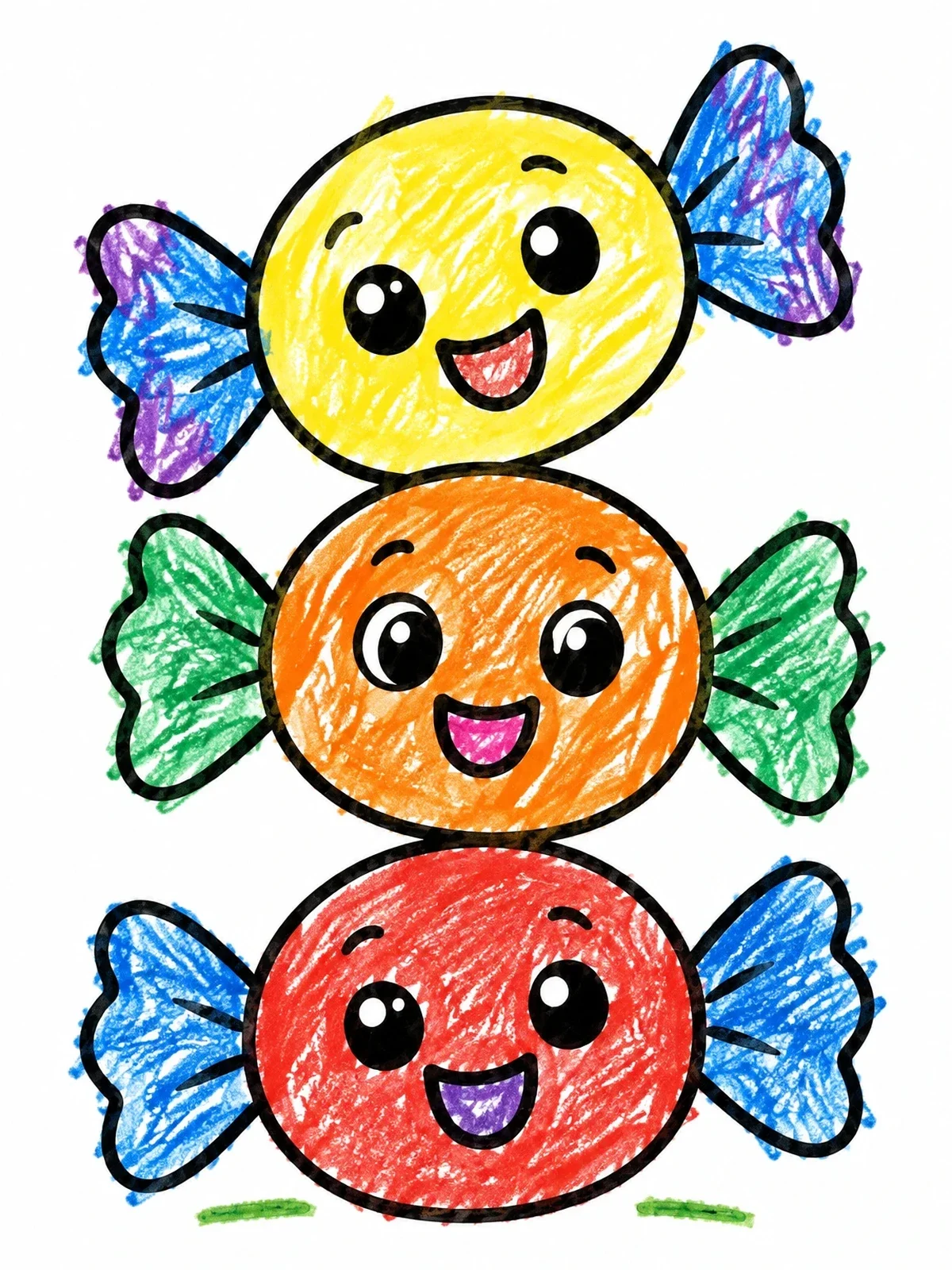 Colored example of the Three Cute Stacked Candies coloring page