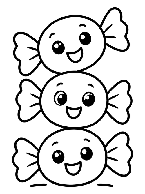 Three Cute Stacked Candies coloring page
