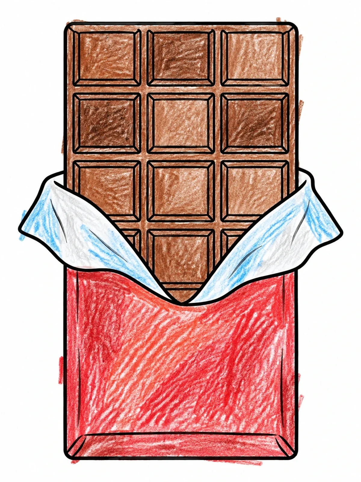 Colored example of the Unwrapped Chocolate Bar Line Art coloring page