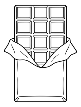 An unwrapped chocolate bar with distinct squares featured in this candy coloring page.