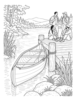 Free printable Canoe And Hikers By River Dock coloring page