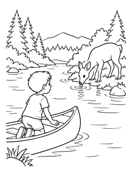 Free printable Boy In Canoe Watching A Deer coloring page