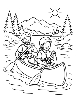Free printable Campers Paddling A River Canoe coloring page