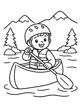 Free printable Child Paddling A Canoe On River coloring page