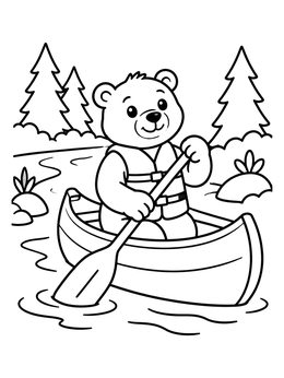 Free printable Cute Bear Paddling A Canoe coloring page