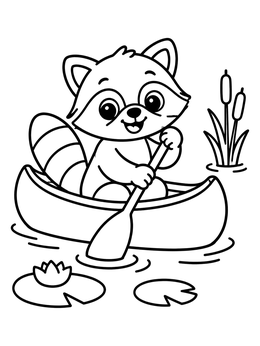 Free printable Cute Raccoon Paddling In Canoe coloring page