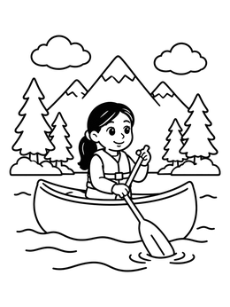 Free printable Young Girl Paddling A Canoe coloring page