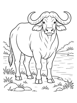 Free printable Cape Buffalo By The River coloring page